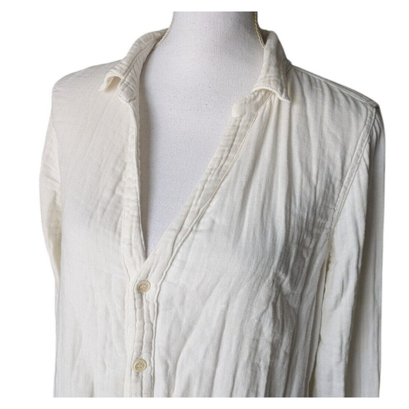 CP Shades Ivory Smocked Cotton Gauze Button Down Shirt Size Small V Neck Collar - Picture 5 of 8